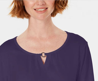 Karen Scott Women's Three Quarter Sleeve Top  Purple Size Small