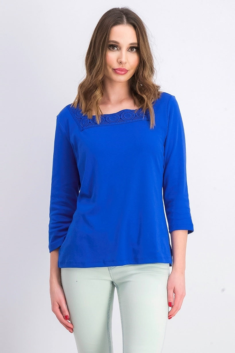 Karen Scott Women's Crochet Square-Neck Top Navy Size X-Small