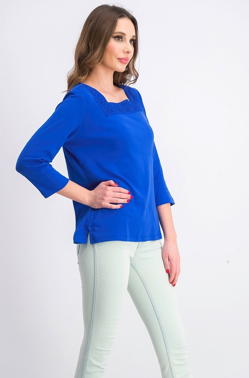 Karen Scott Women's Crochet Square-Neck Top Navy Size X-Small