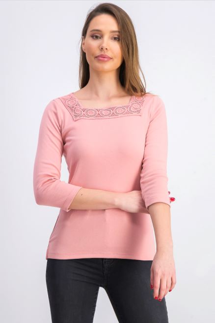 Karen Scott Women's Crochet Square Neck Top Pink Size Small