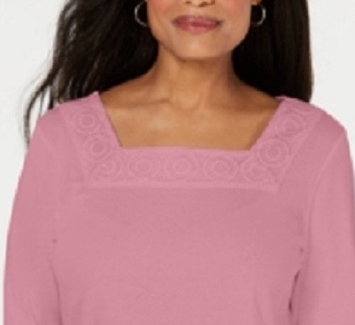 Karen Scott Women's Crochet Square-Neck Top  Dark Pink Size X-Small