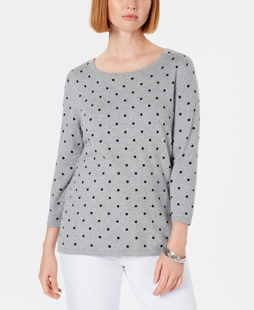 Karen Scott Women's Printed 3/4 Sleeve Sweater Grey Size Petite Small