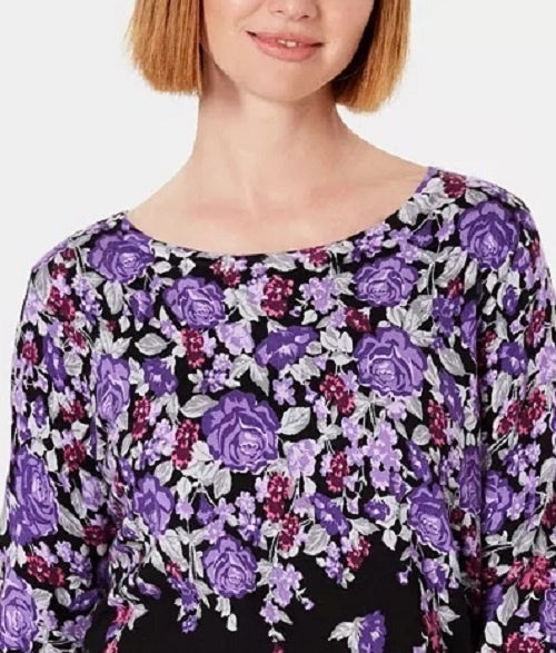 Karen Scott Women's Floral-Print Sweater Black Size X-Small