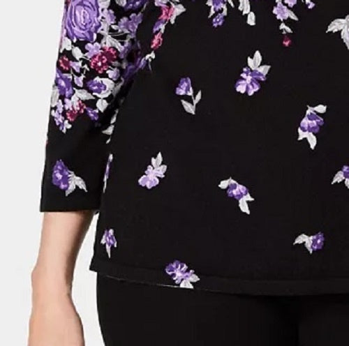 Karen Scott Women's Floral-Print Sweater Black Size X-Small