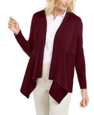 JM Collection Women's Ribbed Handkerchief Hem Cardigan Red Size Large