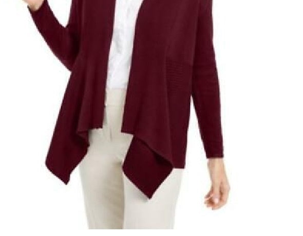 JM Collection Women's Ribbed Handkerchief Hem Cardigan Red Size Large