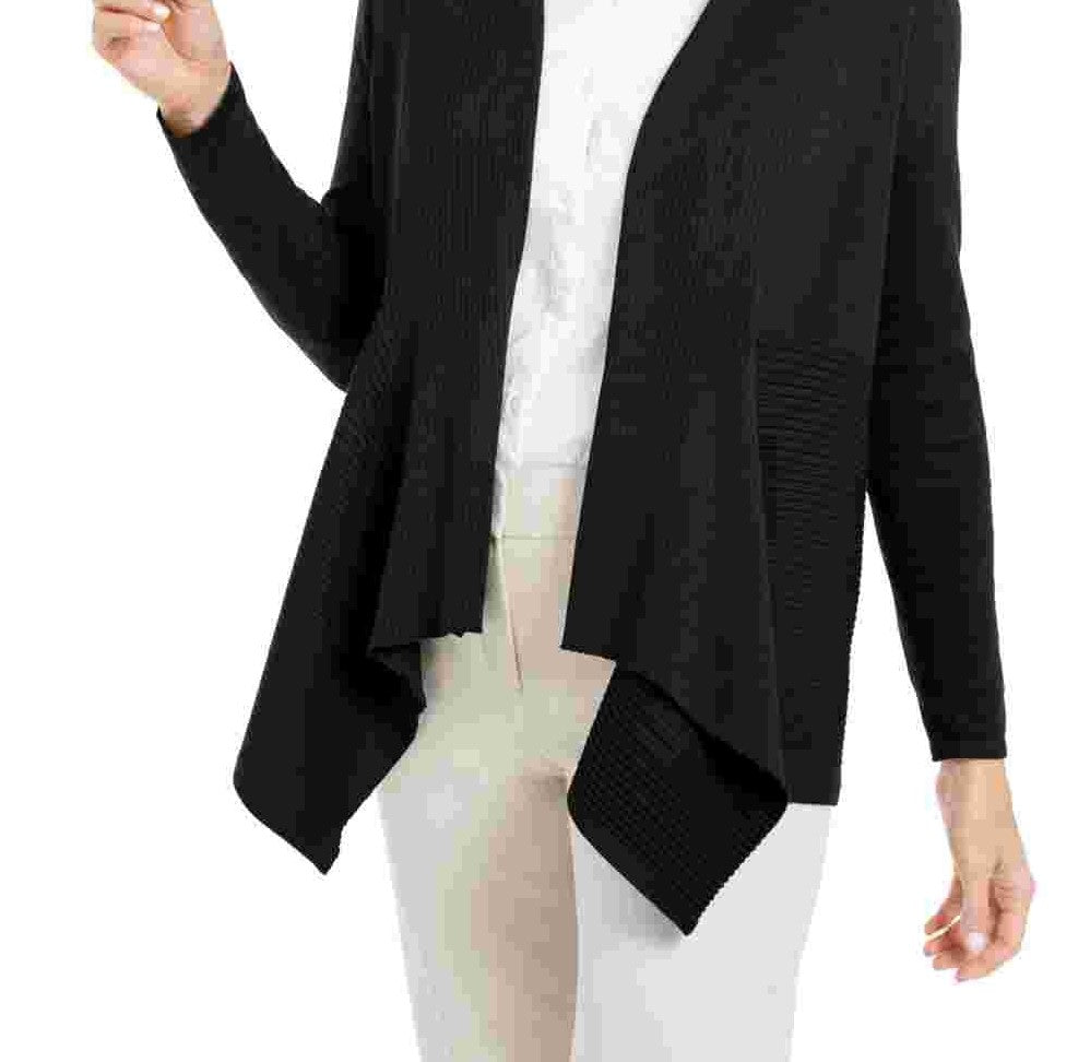 JM Collection Women's Petite Mixed-Ribbed Flyaway Cardigan Black Size X-Large