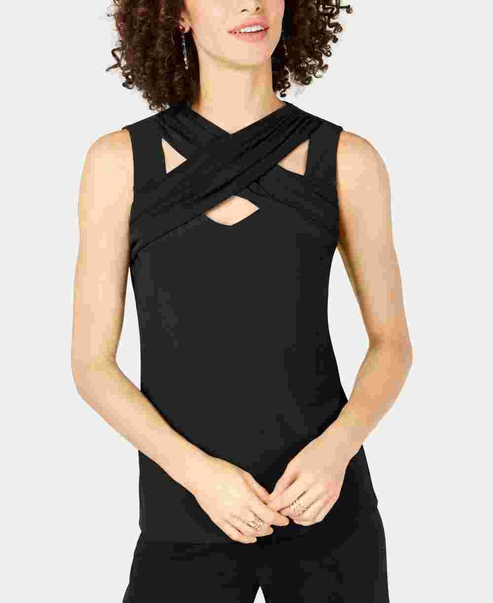 INC International Concepts Women's Crisscross Cutout Top Black Size X-Small