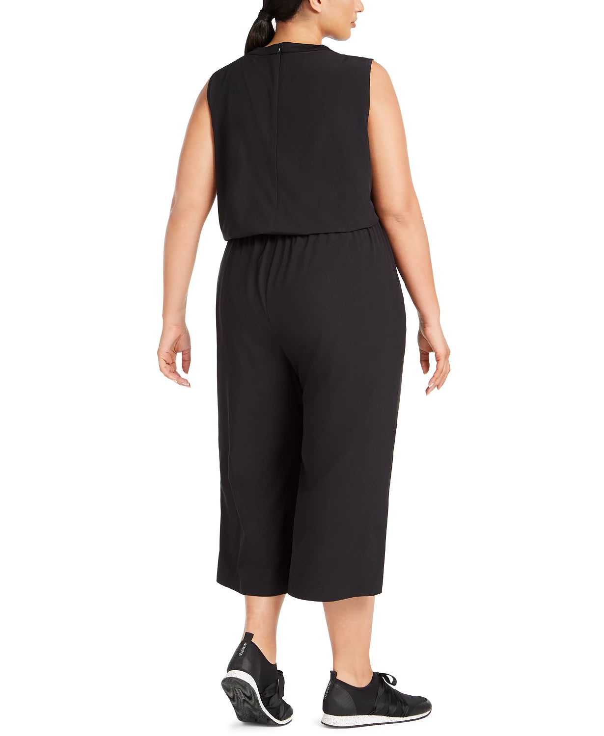 Ideology Women's Plus Sleeveless Drawstring Waist Cropped Jumpsuit Black Size 2X