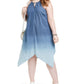 INC International Concepts Women's Ombre Handkerchief Hem Dress Blue Size 3X