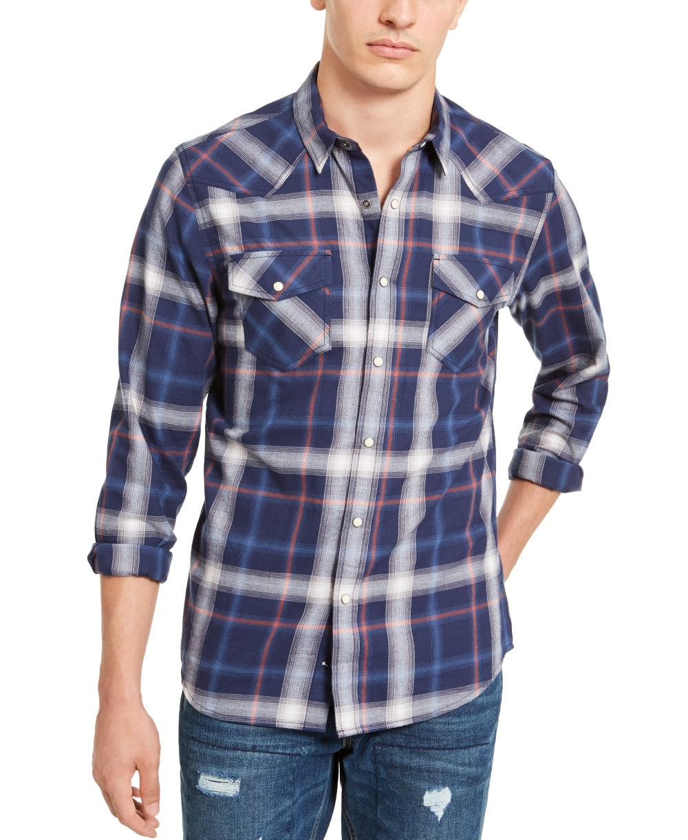 American Rag Men's Plaid Western Shirt Navy Size XX-Large