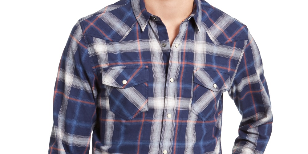 American Rag Men's Plaid Western Shirt Navy Size XX-Large