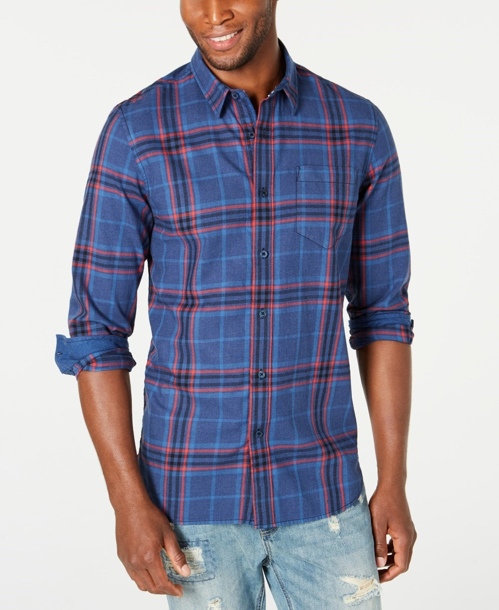 American Rag Men's Shirt Button Down Plaid Longsleeve Navy Size X-Large
