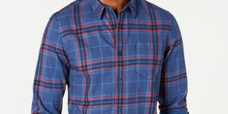 American Rag Men's Mark Cotton Plaid Button Down Shirt Navy Size X-Small