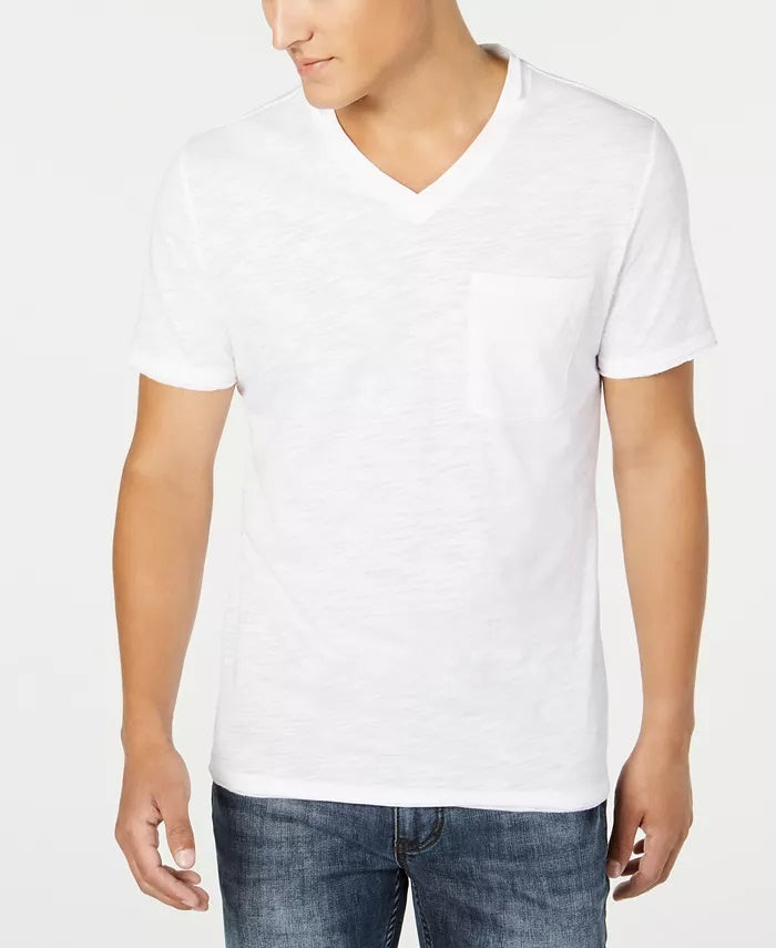 INC International Concepts Men's V-Neck Pocket T-Shirt White Size Medium