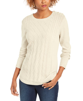 Charter Club Women's Cable Sweater White Size Large