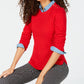 Charter Club Women's Ribbed Patterned Long Sleeve Crew Neck Sweater Red Size Petite Medium