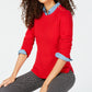 Charter Club Women's Patterned Long Sleeve Crew Neck Sweater Red Size Petite Small