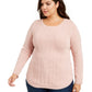 Charter Club Women's Plus Size Cable-Knit Sweater Pink Size 0X