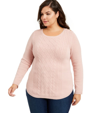 Charter Club Women's Plus Size Cable-Knit Sweater Pink Size 0X