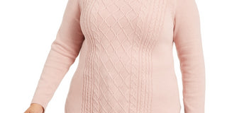Charter Club Women's Plus Size Cable-Knit Sweater Pink Size 0X