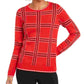 Charter Club Women's Printed Long Sleeve Crew Neck Blouse Top Red Size Petite Small