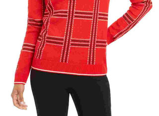 Charter Club Women's Printed Long Sleeve Crew Neck Blouse Top Red Size Petite Small