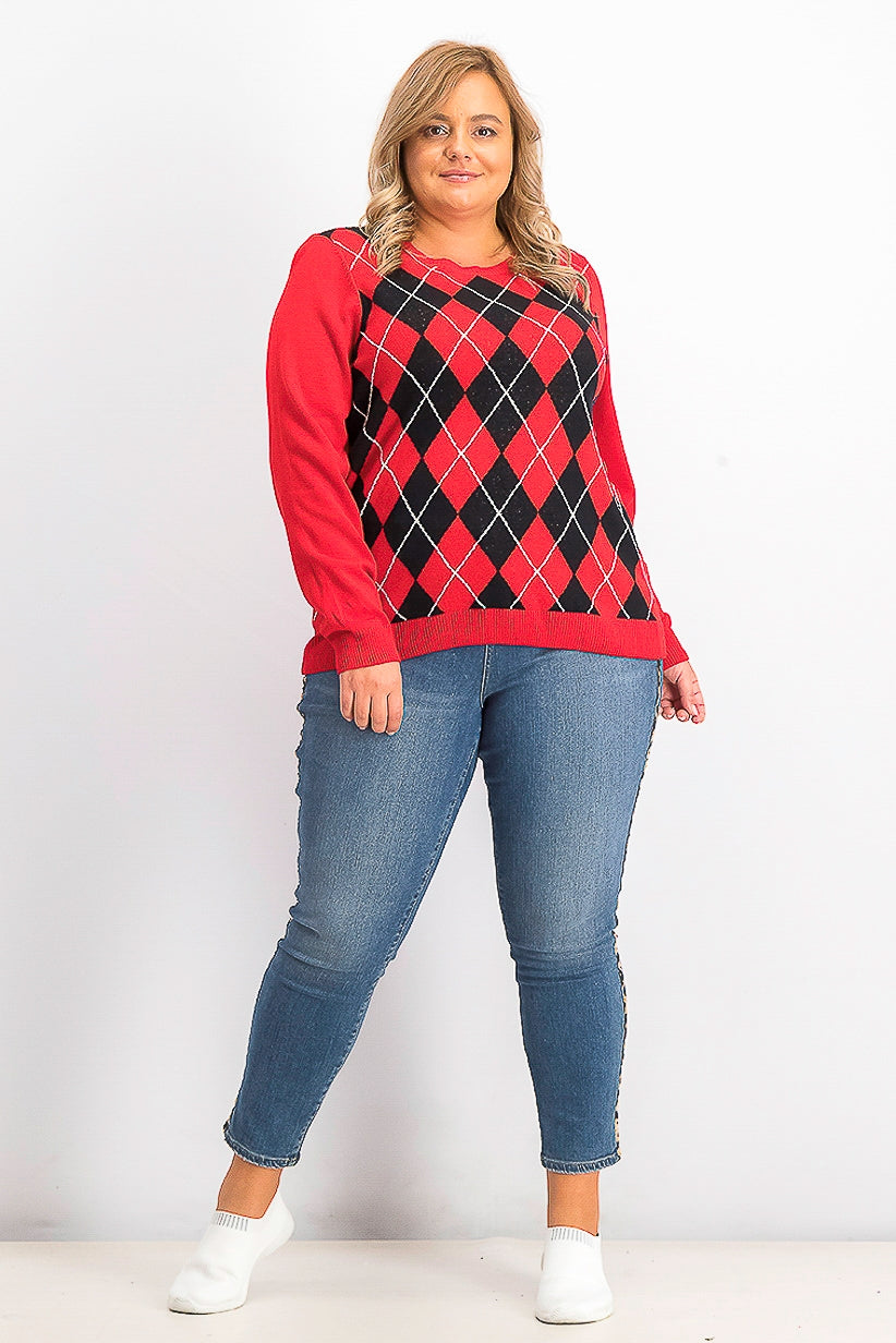 Charter Club Women's Argyle Crewneck Sweater Red Size X-Large