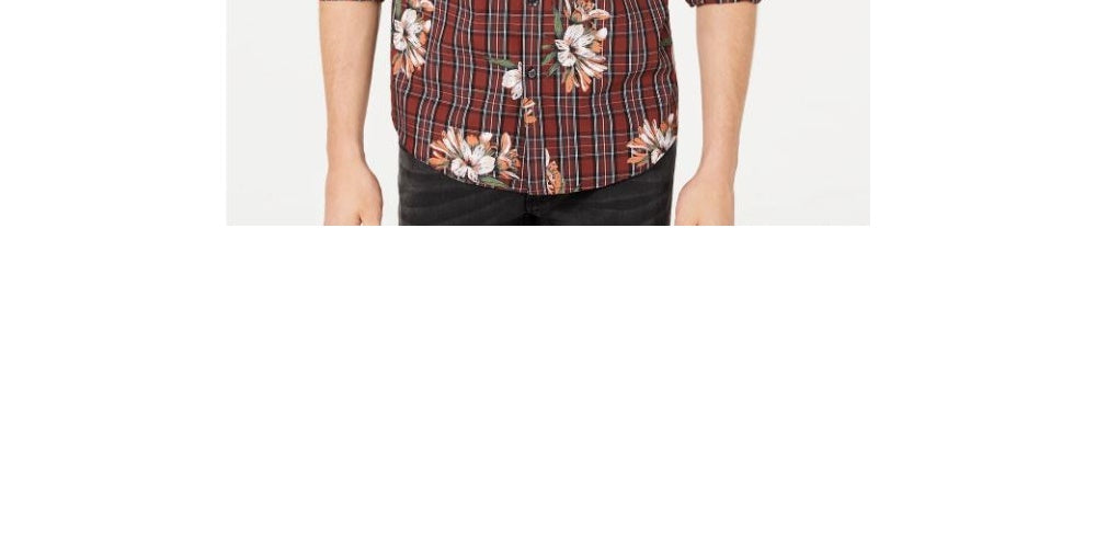 INC International Concepts Men's Plaid Floral Casual Shirt Red Size Small