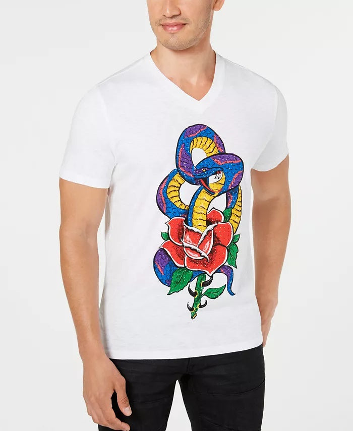 INC International Concepts Men's Rhinestone Snake T-Shirt White Size XXX-Large