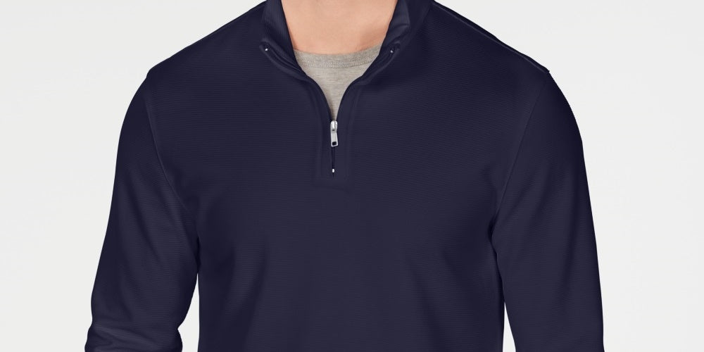 Alfani Men's Textured Quarter Zip Sweater Navy Size XX-Large