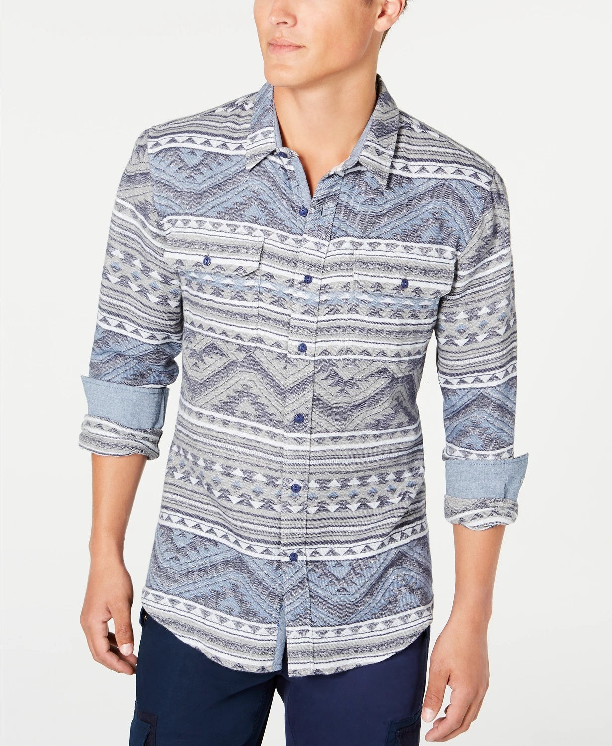 American Rag Men's Geometric Jacquard Shirt Gray Size Small