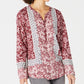 Style & Co Women's Patchwork Print Top Red Size Large