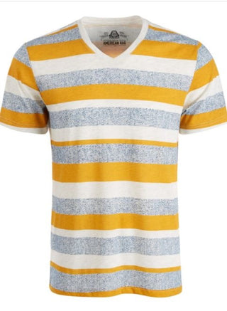American Rag Men's V Neck Striped T-Shirt Yellow Size Large