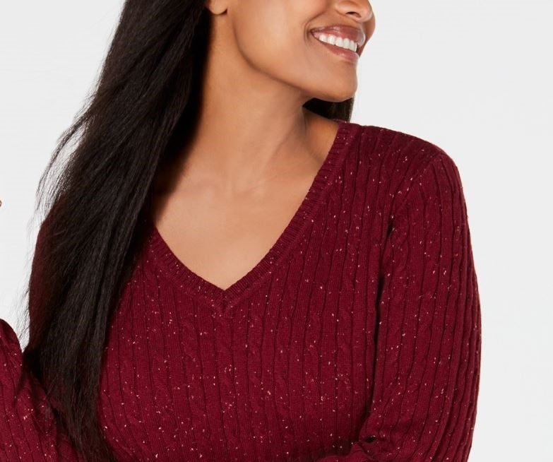 Karen Scott Women's Ribbed V-Neck Sweater  Red Size Large