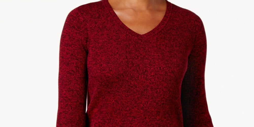 Karen Scott Women's Ribbed V-Neck Sweater  Red Size XX-Large