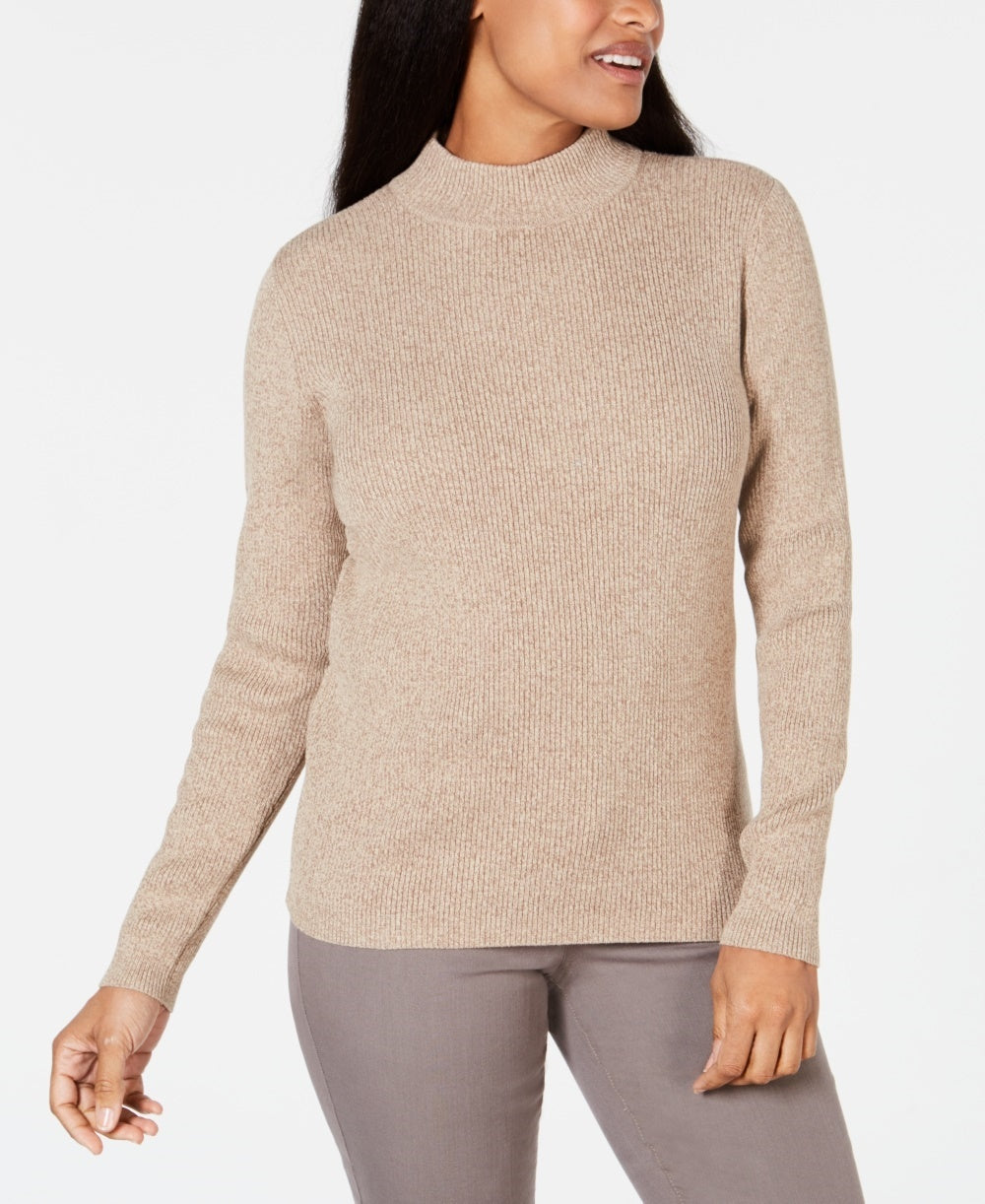 Karen Scott Women's Petite Ribbed-Knit Cotton Turtleneck Brown Size Petite