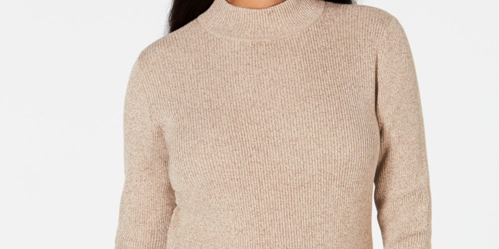 Karen Scott Women's Petite Ribbed-Knit Cotton Turtleneck Brown Size Petite