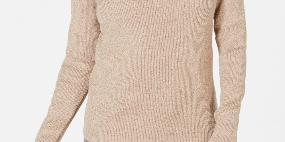 Karen Scott Women's Petite Ribbed-Knit Cotton Turtleneck Brown Size Petite