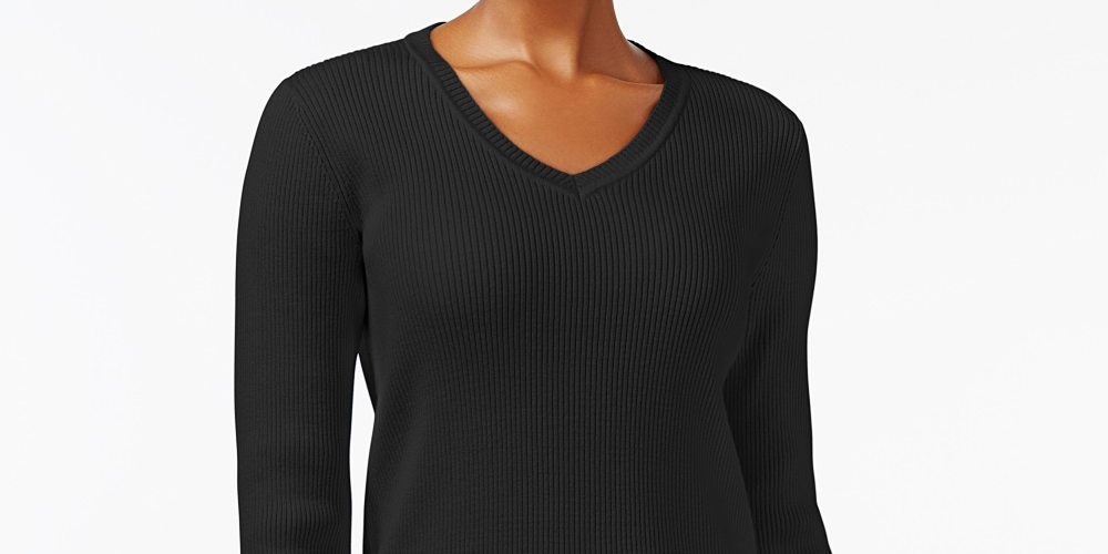 Karen Scott Women's Ribbed Knit Cotton Sweater Black Size Petite X-Large