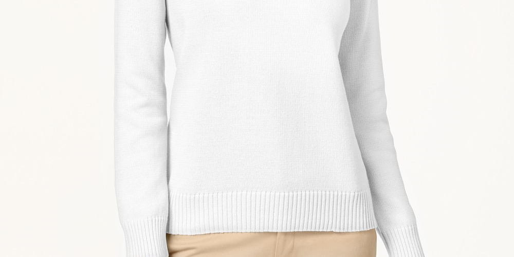 Karen Scott Women's Petite Cotton Turtleneck Sweater White Size Petite Large