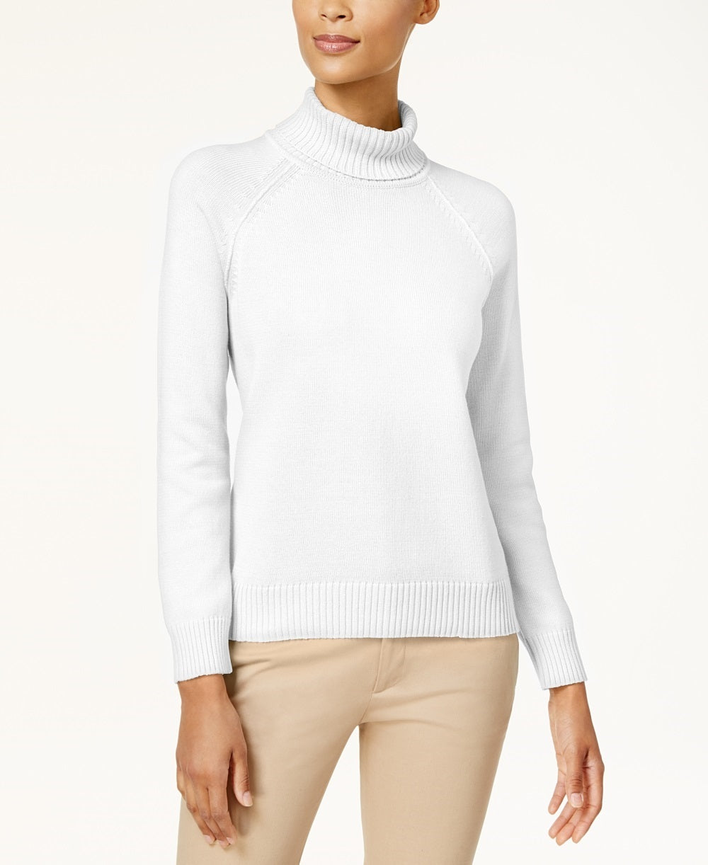 Karen Scott Women's Petite Cotton Turtleneck Sweater White Size Petite Small