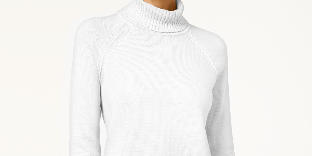 Karen Scott Women's Petite Cotton Turtleneck Sweater White Size Petite X-Large