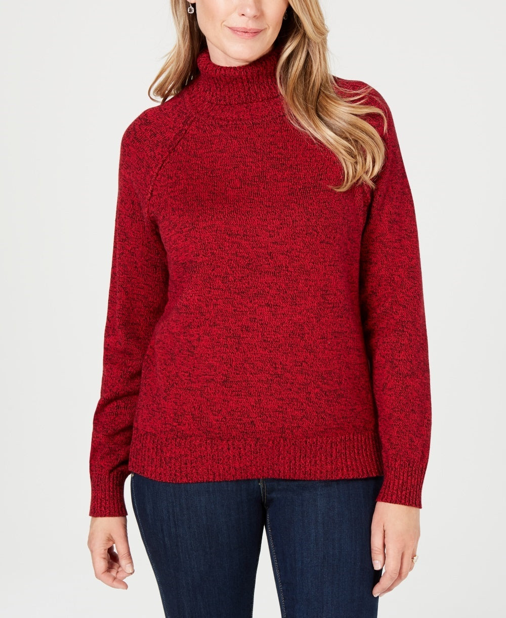 Karen Scott Women's Marled Cotton Turtleneck Sweater Bright Red Size X-Small