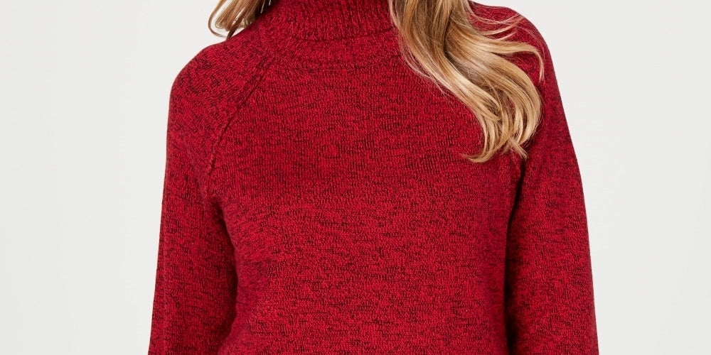 Karen Scott Women's Marled Cotton Turtleneck Sweater Bright Red Size X-Small