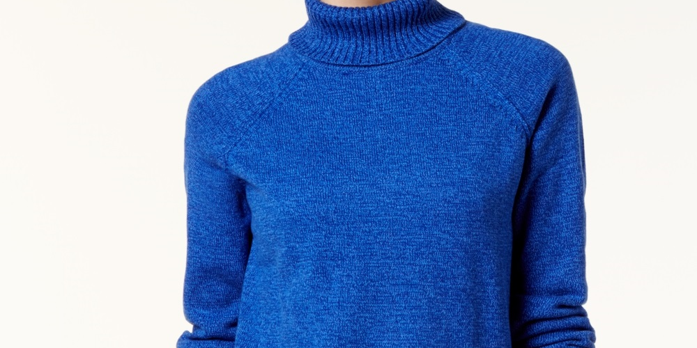 Karen Scott Women's Petite Cotton Turtleneck Sweater Blue Size Petite Large