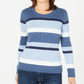 Karen Scott Women's Cotton Striped Cable Knit Sweater Blue Size Petite Large