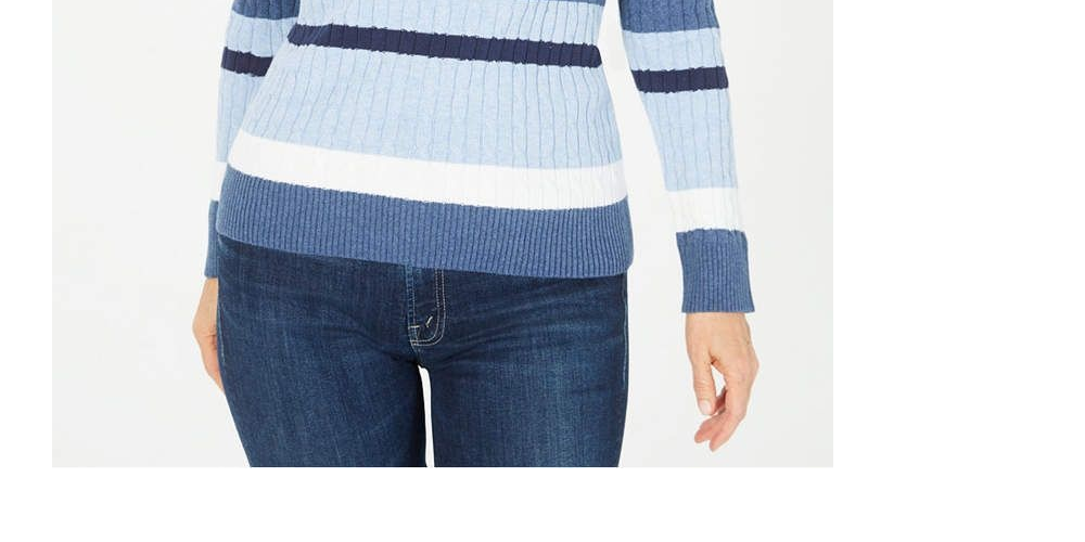 Karen Scott Women's Cotton Striped Cable Knit Sweater Blue Size Petite X-Large