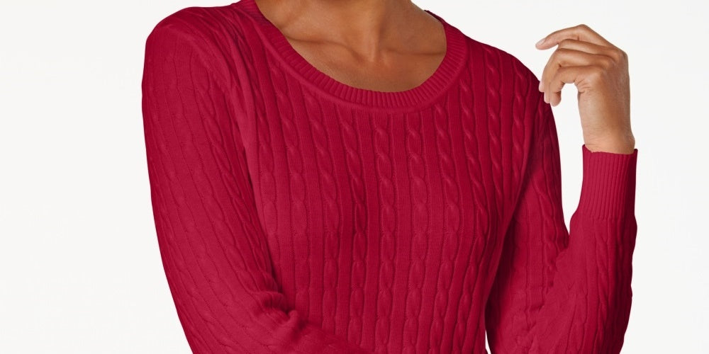 Karen Scott Women's Cable Knit Crewneck Sweater Red Size X-Small