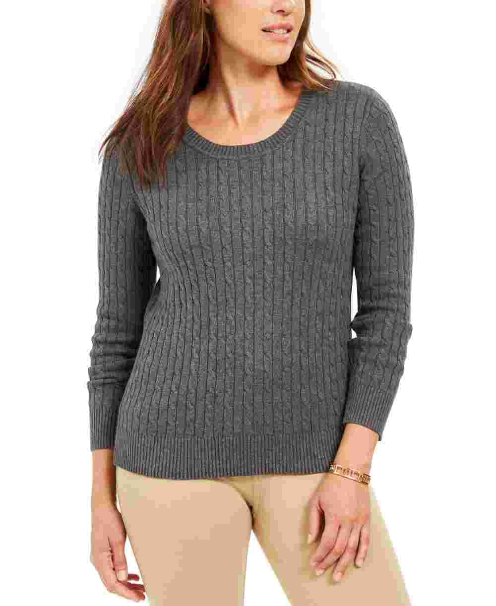 Karen Scott Women's Cotton Cable Knit Sweater Charcoal Size Petite Small